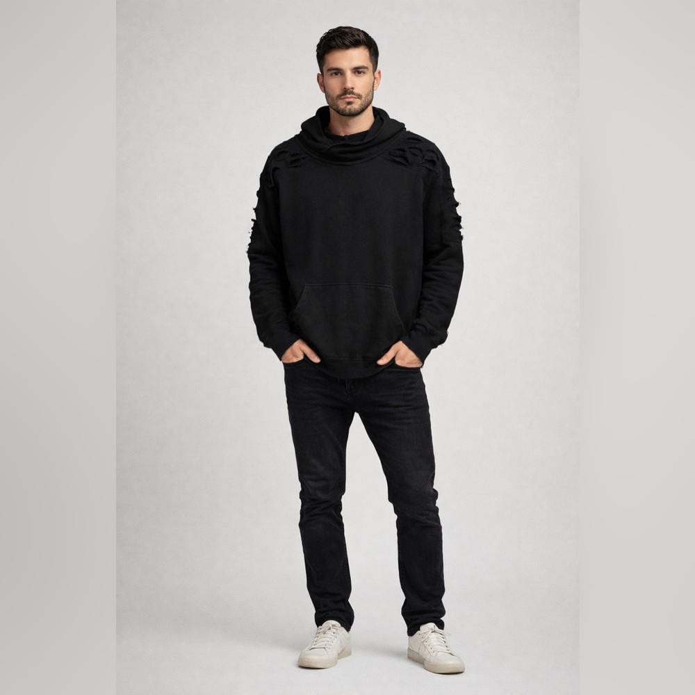 EUC Russell Park Distressed Black Hoodie Size Large